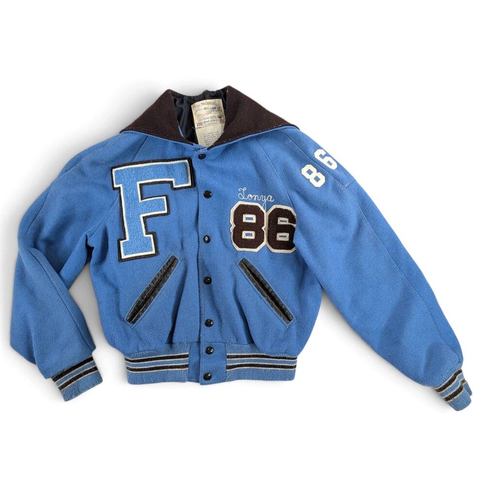 DeLong Varsity Letterman Jacket Wool 1986 Teen Size 18 / Small Womens Blue Brown